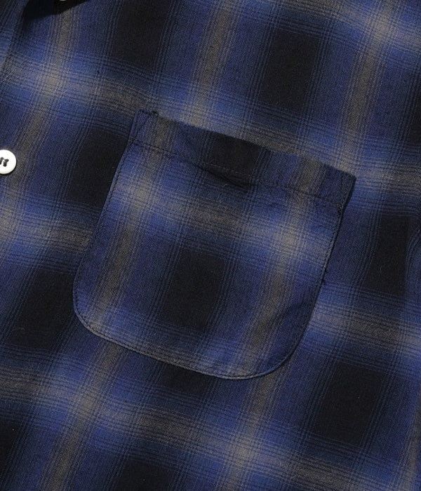SC29120 RAYON OMBRE CHECK OPEN SHIRT - NAVY