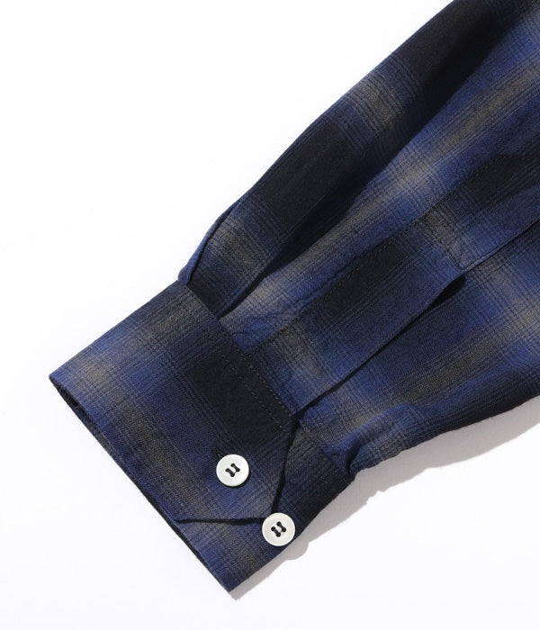 SC29120 RAYON OMBRE CHECK OPEN SHIRT - NAVY