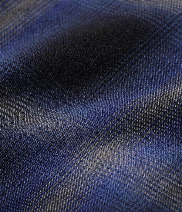 SC29120 RAYON OMBRE CHECK OPEN SHIRT - NAVY