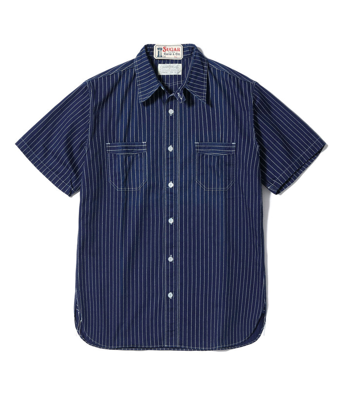 SC36267 FICTION ROMANCE 8.5OZ. WABASH STRIPE WORK SHIRT (SHORT SLEEVE) - INDIGO