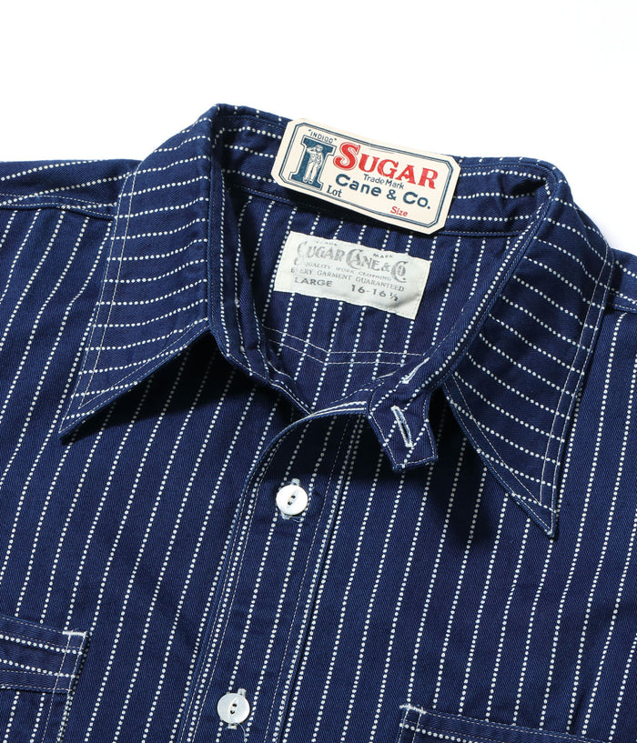 SC36267 FICTION ROMANCE 8.5OZ. WABASH STRIPE WORK SHIRT (SHORT SLEEVE) - INDIGO