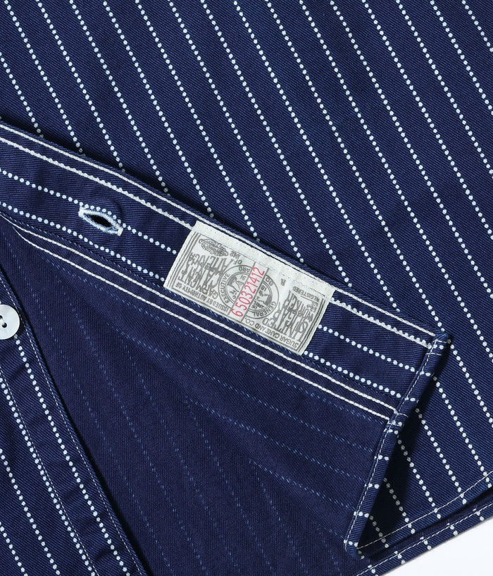 SC36267 FICTION ROMANCE 8.5OZ. WABASH STRIPE WORK SHIRT (SHORT SLEEVE) - INDIGO