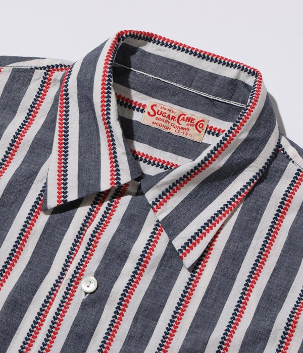 SC39119 HEART STRIPE OPEN SHIRT - NAVY