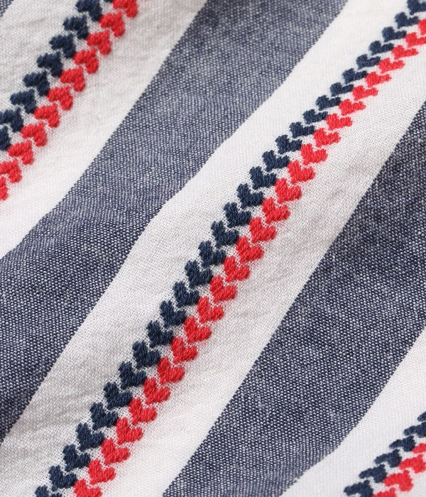 SC39119 HEART STRIPE OPEN SHIRT - NAVY