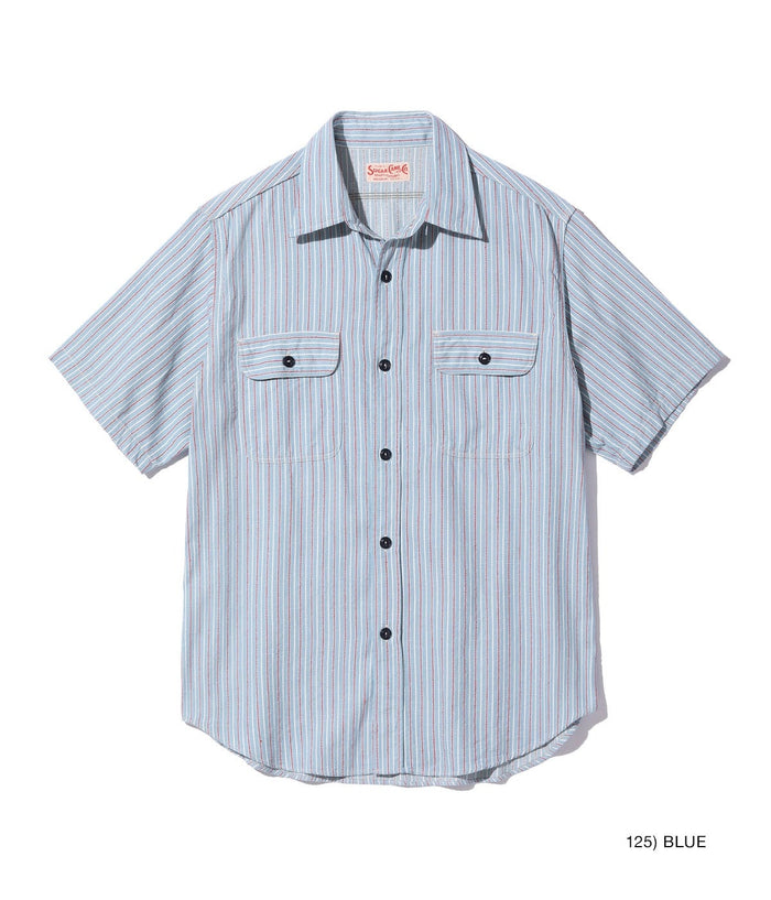 SC39306 DOBBY STRIPE WORK SHIRT (SHORT SLEEVE) - BLUE