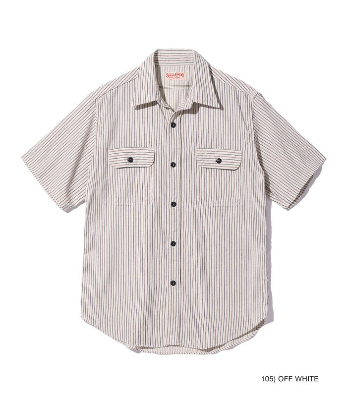 SC39306 DOBBY STRIPE WORK SHIRT (SHORT SLEEVE) - OFF WHITE