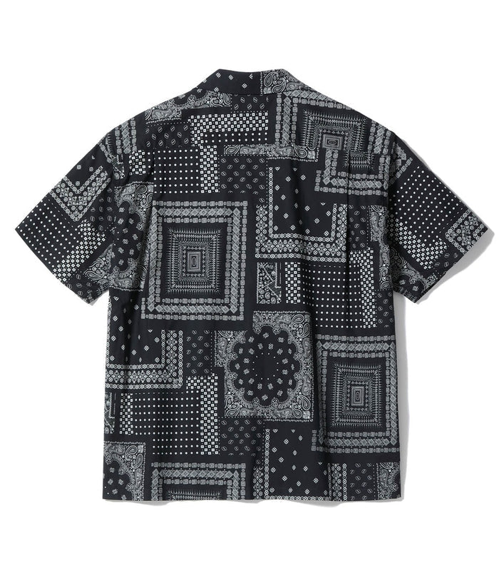 SC39465 NATIVE AMERICAN BANDANA PATCHWORK PRINT OPEN SHIRT - BLACK