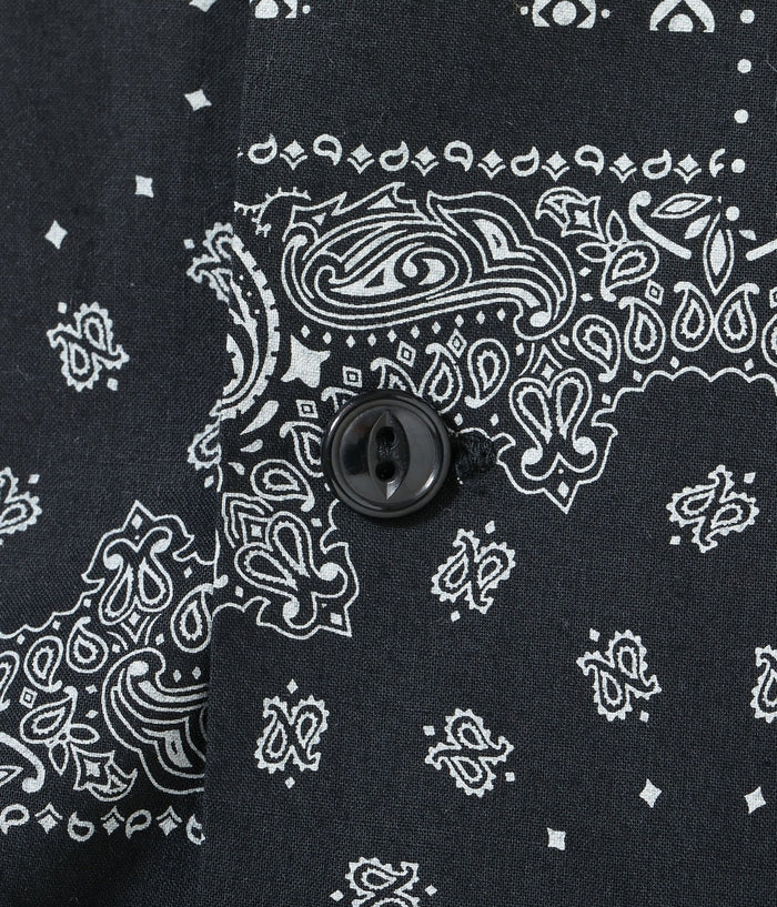 SC39465 NATIVE AMERICAN BANDANA PATCHWORK PRINT OPEN SHIRT - BLACK