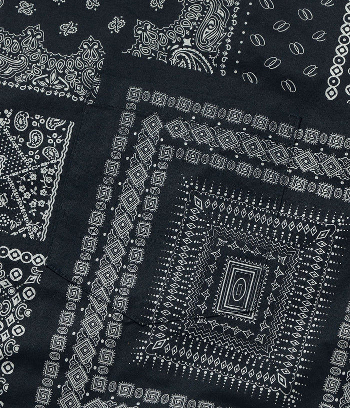 SC39465 NATIVE AMERICAN BANDANA PATCHWORK PRINT OPEN SHIRT - BLACK