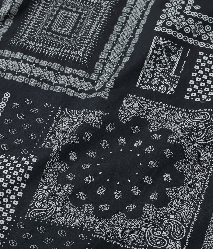 SC39465 NATIVE AMERICAN BANDANA PATCHWORK PRINT OPEN SHIRT - BLACK