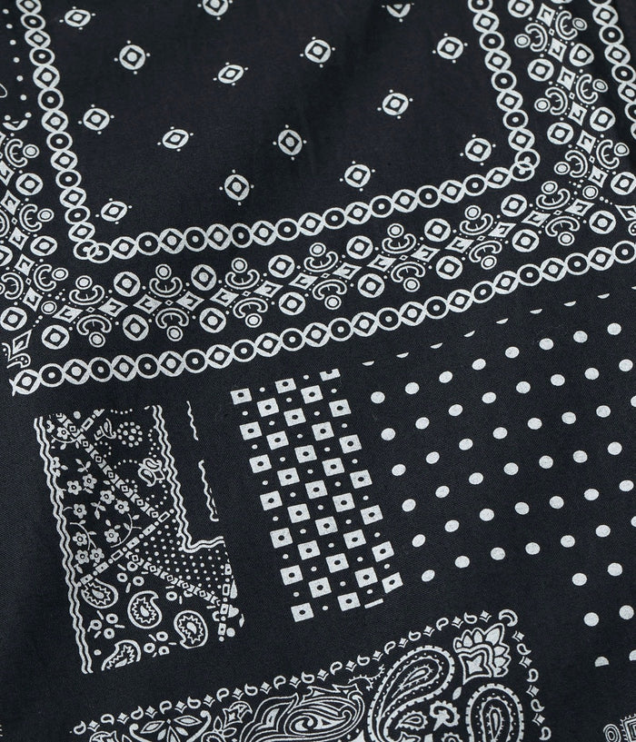 SC39465 NATIVE AMERICAN BANDANA PATCHWORK PRINT OPEN SHIRT - BLACK