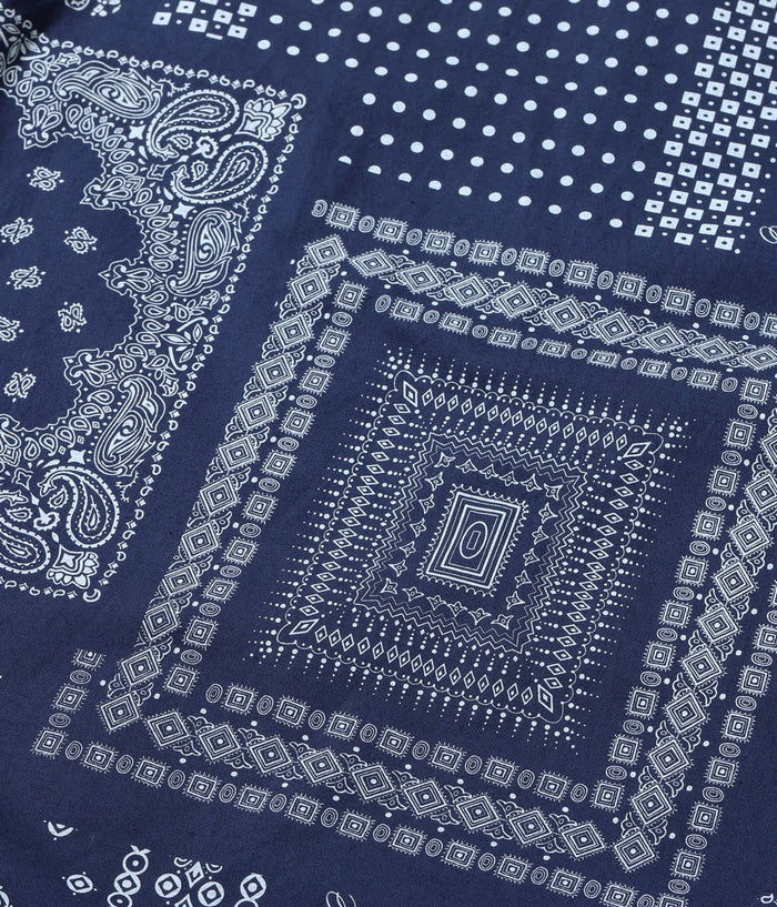 SC39465 NATIVE AMERICAN BANDANA PATCHWORK PRINT OPEN SHIRT - NAVY