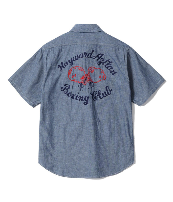 SC39527 CHAMBRAY WORK SHIRT WITH CHAIN ??EMBROIDERED - BLUE