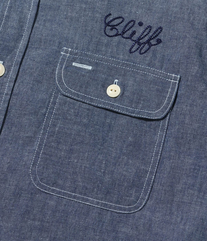 SC39527 CHAMBRAY WORK SHIRT WITH CHAIN ??EMBROIDERED - BLUE