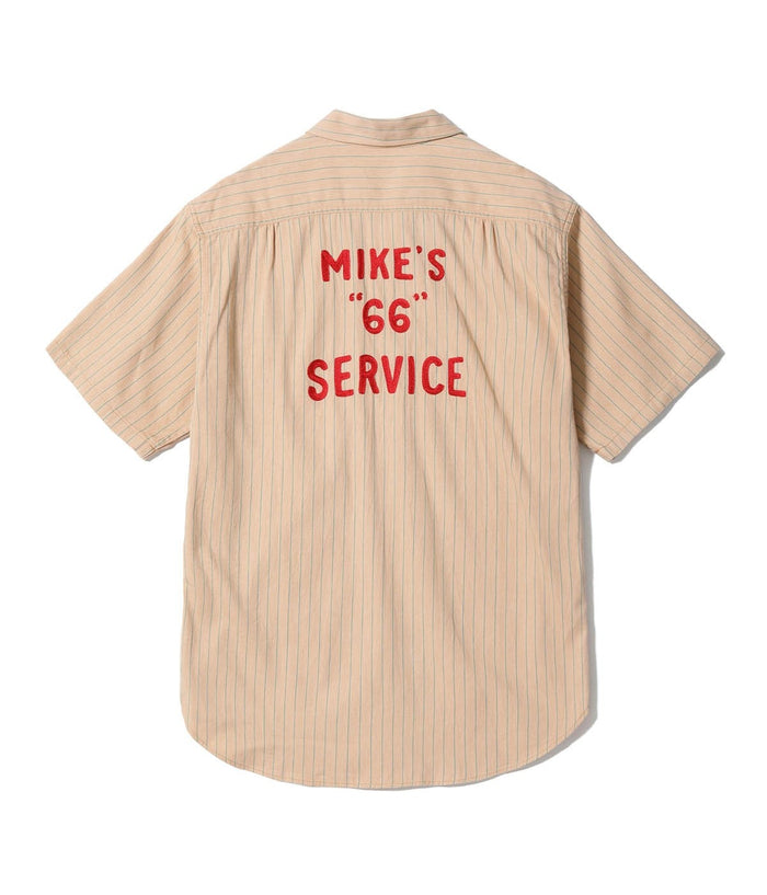SC39528 COKE STRIPE WORK SHIRT WITH CHAIN EMBROIDERED - BEIGE
