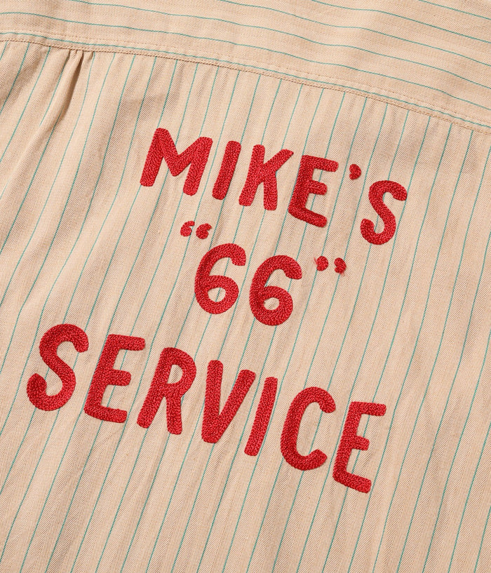 SC39528 COKE STRIPE WORK SHIRT WITH CHAIN EMBROIDERED - BEIGE