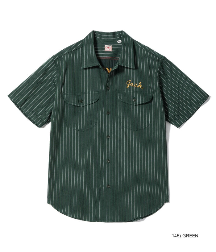 SC39528 COKE STRIPE WORK SHIRT WITH CHAIN EMBROIDERED - GREEN
