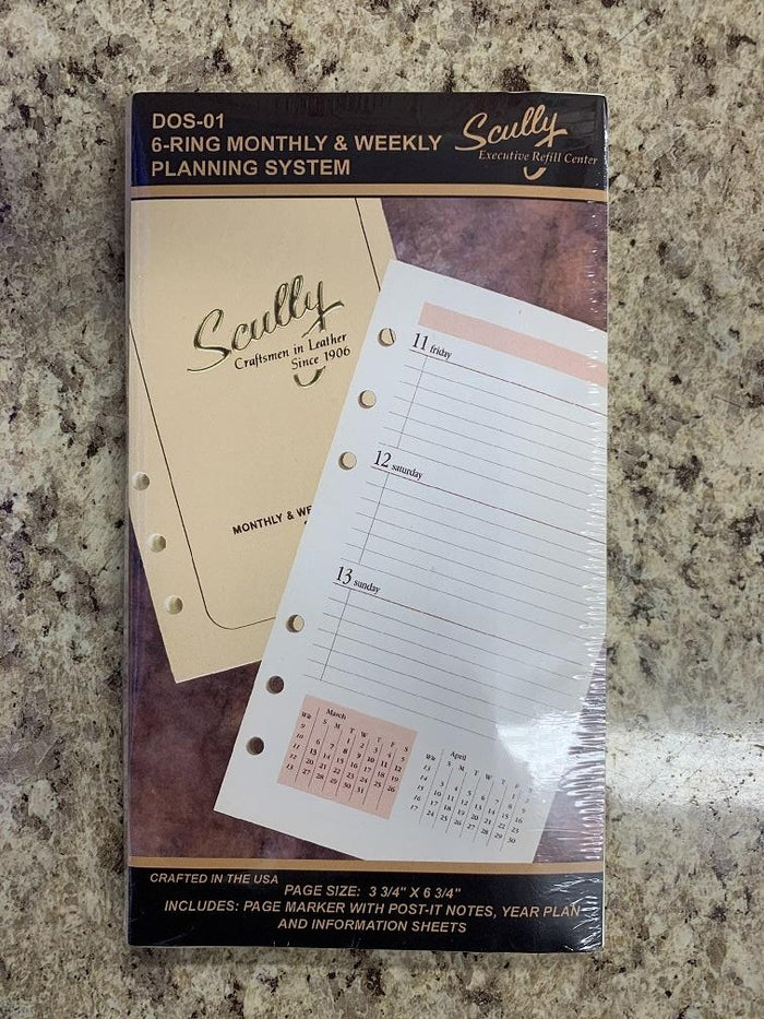 Scully 2026 DOS-01-27 Monthly + Weekly 6.75" x 3.75" 6-Ring Agenda Refill