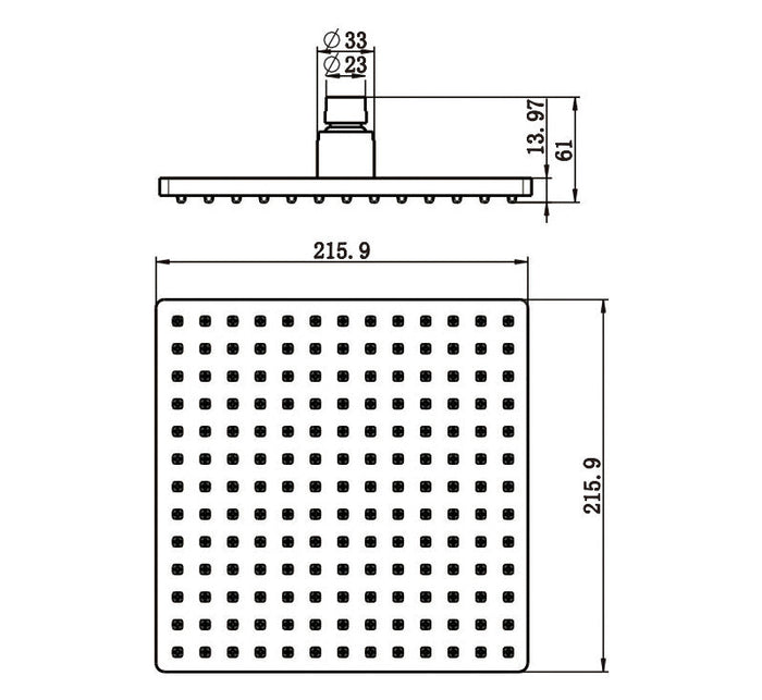 Technical Drawing: Shower Head Square Matte Black
