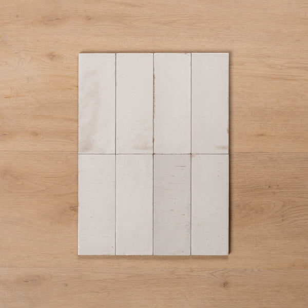 Sicily Bianco White Gloss Cushioned Edge Porcelain Tile 75x200mm Straight Pattern - The Blue Space