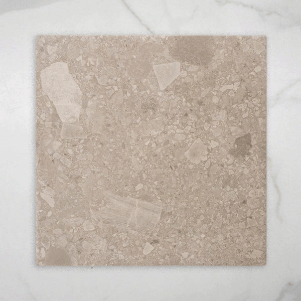 Sample of Southside Grey Terrazzo Matt P2 Porcelain Tile - The Blue Space