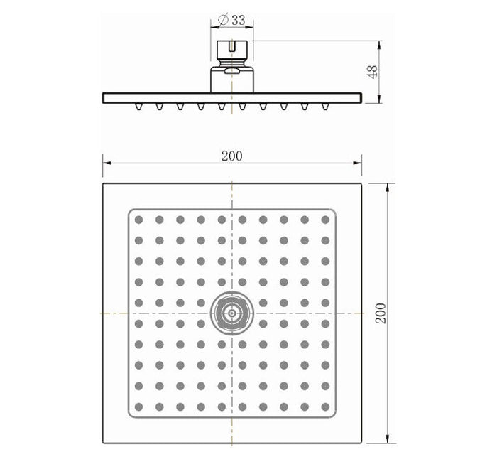 Technical Drawing: Square Shower Head Chrome