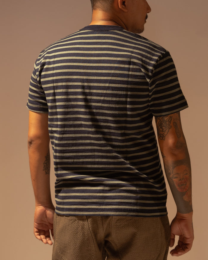 SS-5407-2 HEAVYWEIGHT STRIPED TEE L/S - INDIGO X OLIVE