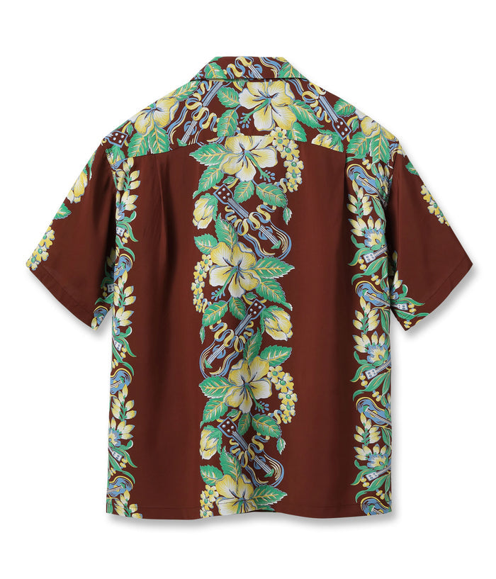 SS39212 RAYON HAWAIIAN SHIRT “BLESSING GIFT FROM HAWAII - BROWN