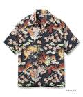SS39414 RAYON HAWAIIAN SHIRT “THE TRIANGULAR FIGHT” - BLACK