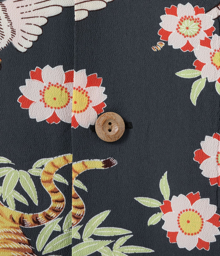 SS39414 RAYON HAWAIIAN SHIRT “THE TRIANGULAR FIGHT” - BLACK