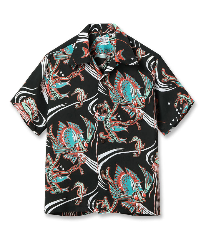 SS39417 RAYON HAWAIIAN SHIRT “BUG EYED FISH” - BLACK