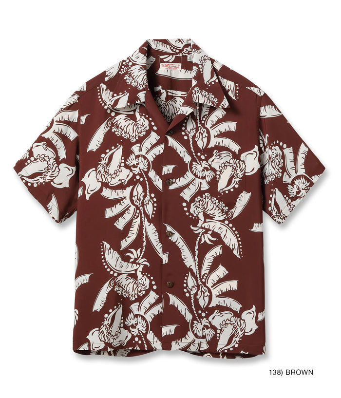 SS39421 RAYON HAWAIIAN SHIRT “HONEYSUCKLE” - BROWN