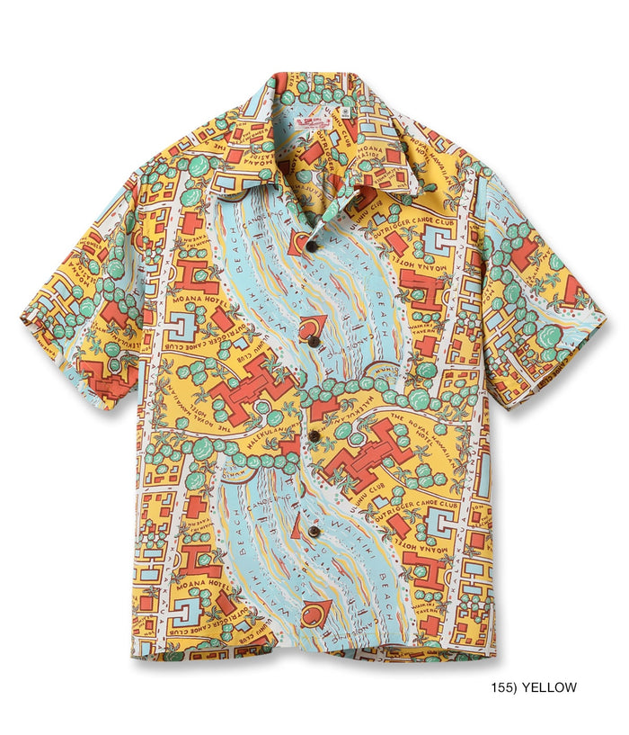 SS39424 RAYON HAWAIIAN SHIRT “WAIKIKI MAP” - YELLOW