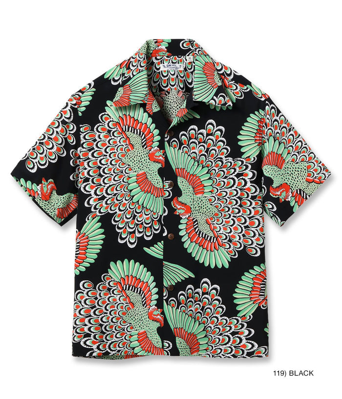 SS39428 RAYON HAWAIIAN SHIRT “PEACOCK” - BLACK