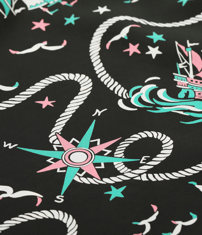 SS39429 RAYON HAWAIIAN SHIRT “AGE OF DISCOVERY” - BLACK