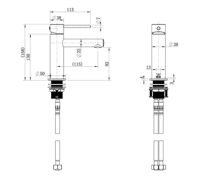 Technical Drawing: Star Mini Basin Mixer Chrome