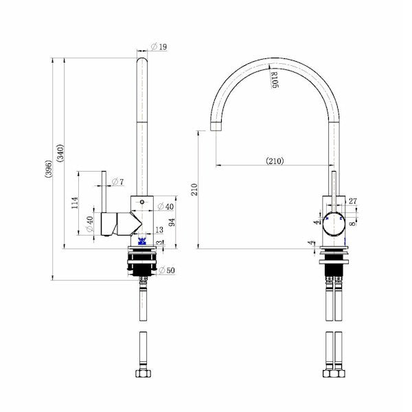 Technical Drawing: Star Mini Kitchen Mixer Chrome