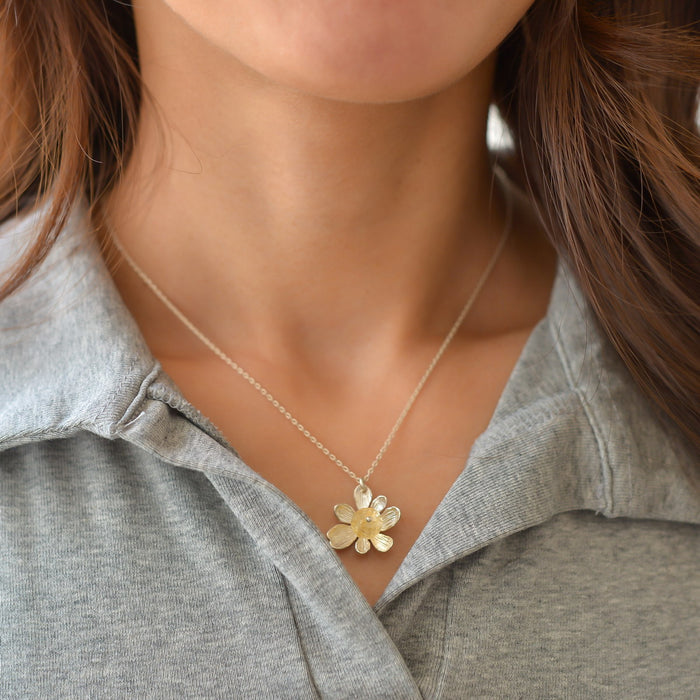 Sterling Silver 925 Necklace with Wild Orchid Pendant &amp; Citrine Gemstone