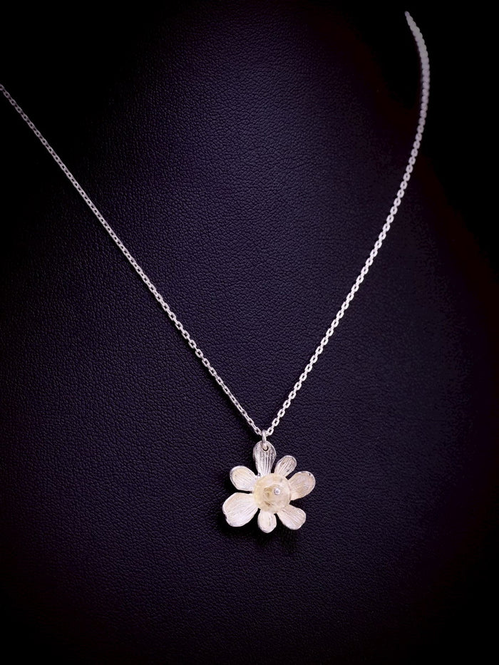 Sterling Silver 925 Necklace with Wild Orchid Pendant &amp; Citrine Gemstone