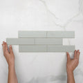 Pattern With Hand Sunset Sage Avocado Satin Flat Ceramic Tile 50x200mm  - The Blue Space