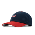 The angled view of the melin The Legend Americana Hydro Performance Dad Hat in white / red / navy