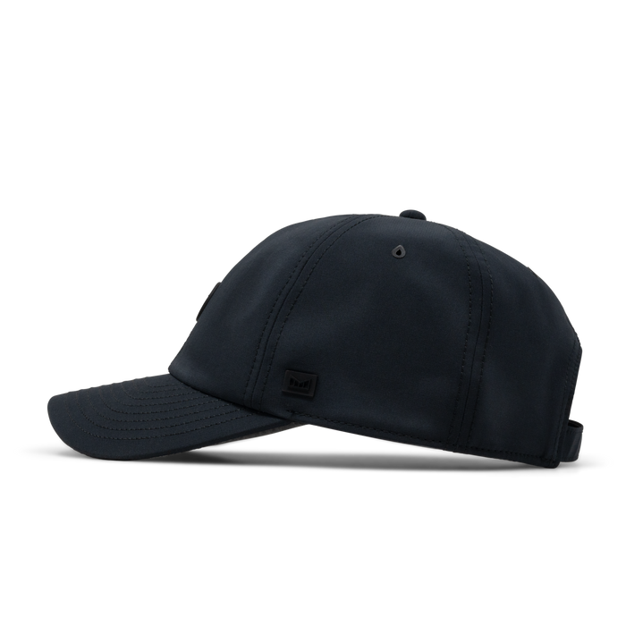 The side view of the melin The Legend Coral Gardeners Hydro Performance Dad Hat in black