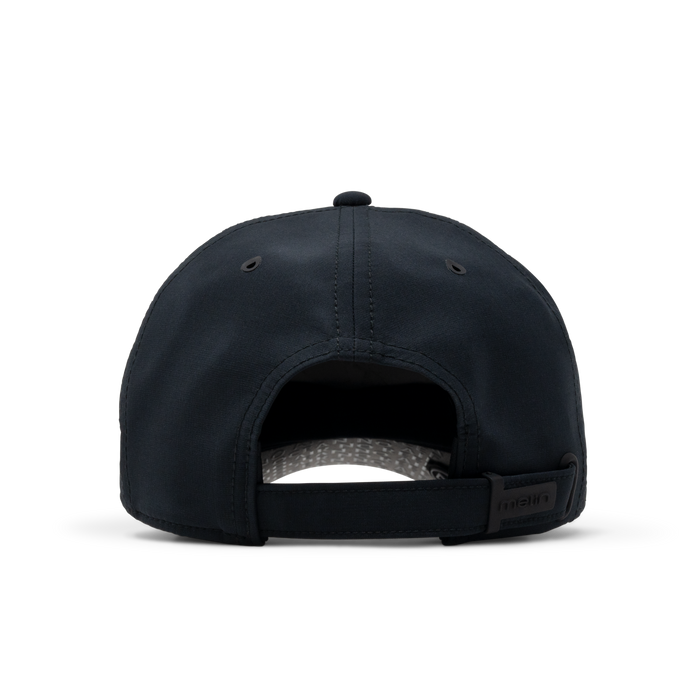 The back view of the melin The Legend Coral Gardeners Hydro Performance Dad Hat in black