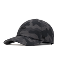 The front, angled view of the melin The Legend Hydro  Performance Dad Hat in  Black Camo