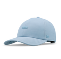 The front, angled view of the melin The Legend Hydro  Performance Dad Hat in  Cashmere Blue