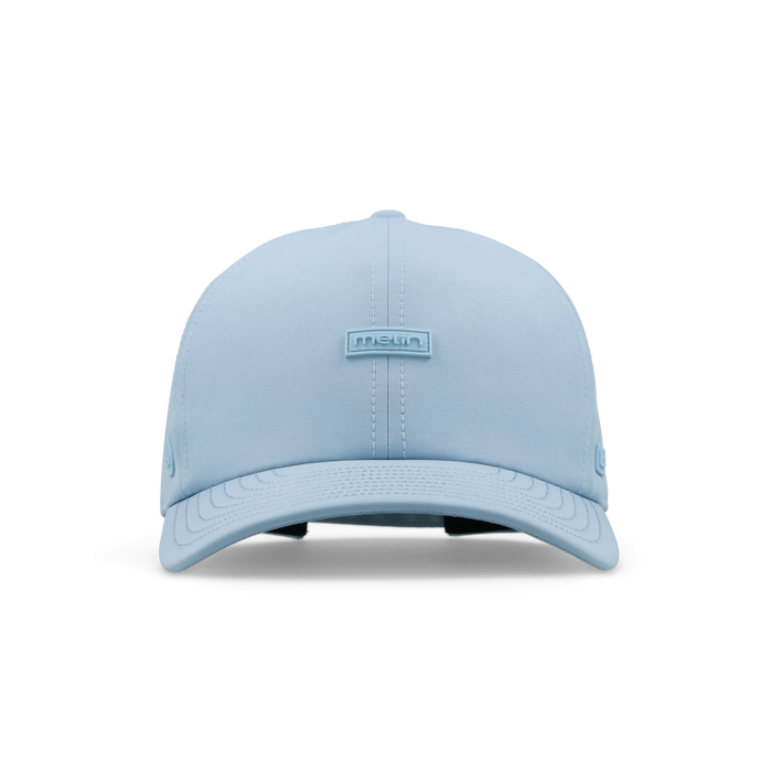 The front view of the melin The Legend Hydro  Performance Dad Hat in  Cashmere Blue