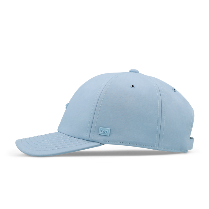 The side view of the melin The Legend Hydro  Performance Dad Hat in  Cashmere Blue