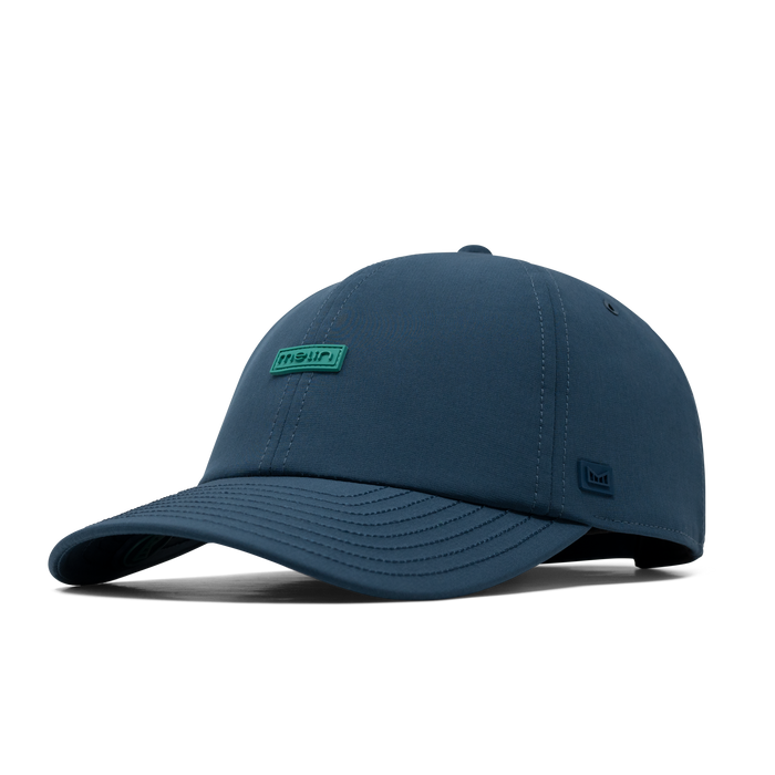 The front, angled view of the melin Performance Dad Hat The Legend Hydro  in Deep Dive