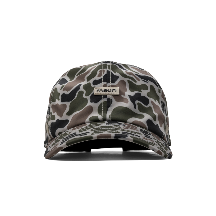 The frontal view of the melin The Legend Hydro Performance Dad Hat in duck camo