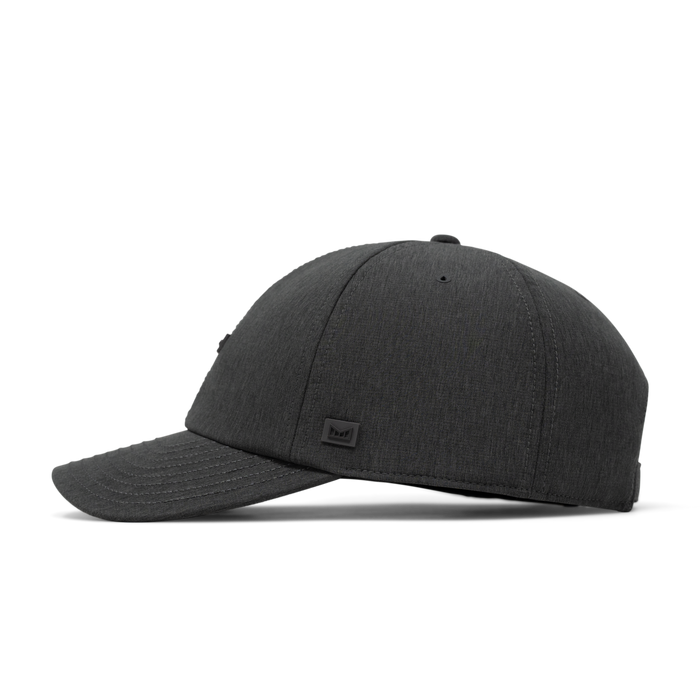 The side view of the melin The Legend Hydro  Performance Dad Hat in  Heather Charcoal